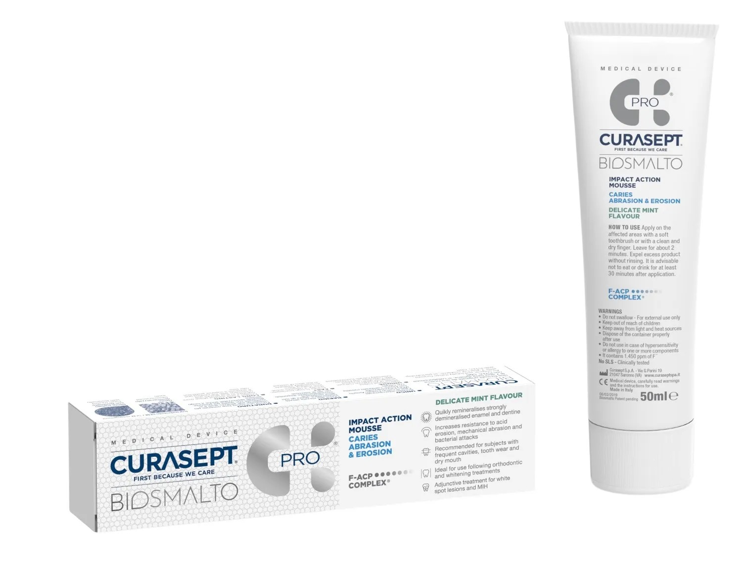Curasept Biosmalto Caries Abrasion & Erosion Pastă de dinți împotriva cariilor, eroziunii și abraziunii 50 ml