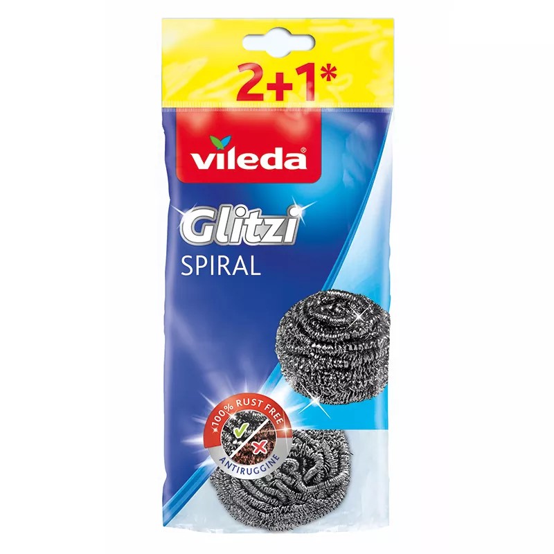 Vileda Glitzi Spiral - burete de bucătărie din oțel, 3 bucăți
