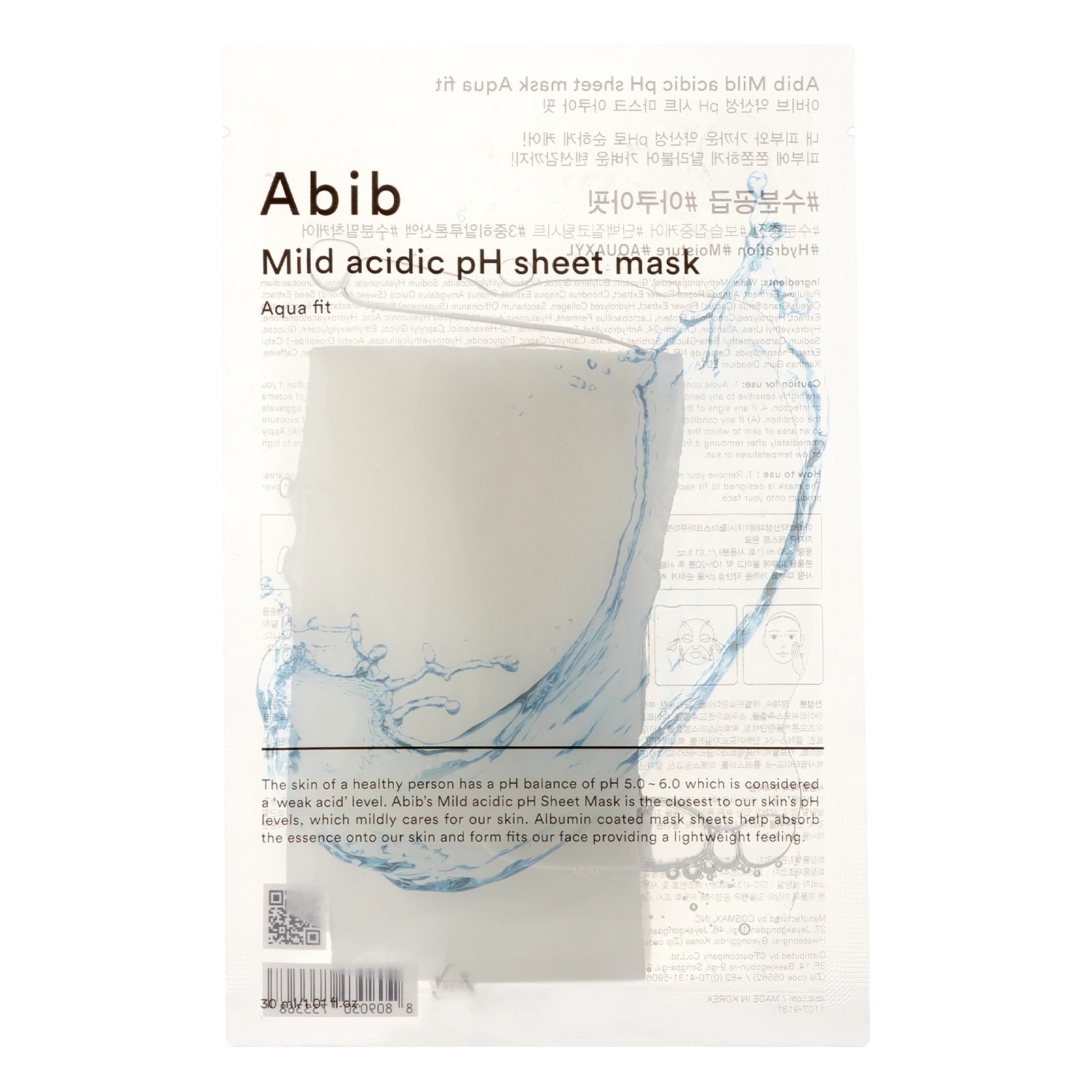 Abib Mild Acidic Ph Sheet Mask Aqua Fit - Mască hidratantă sub formă de foaie, 30 ml