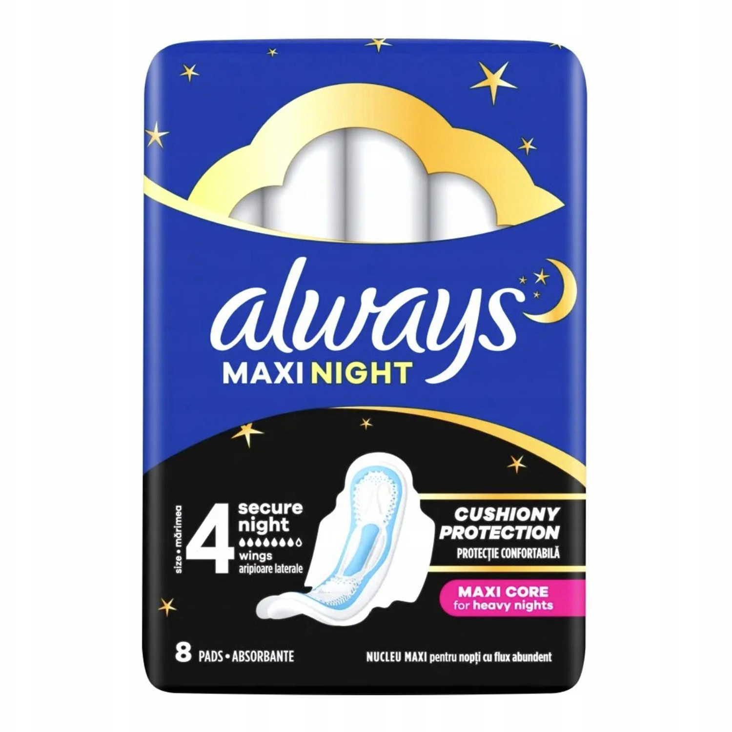 Always Maxi Night - Absorbante igienice 4 Secure Night, 8 bucăți