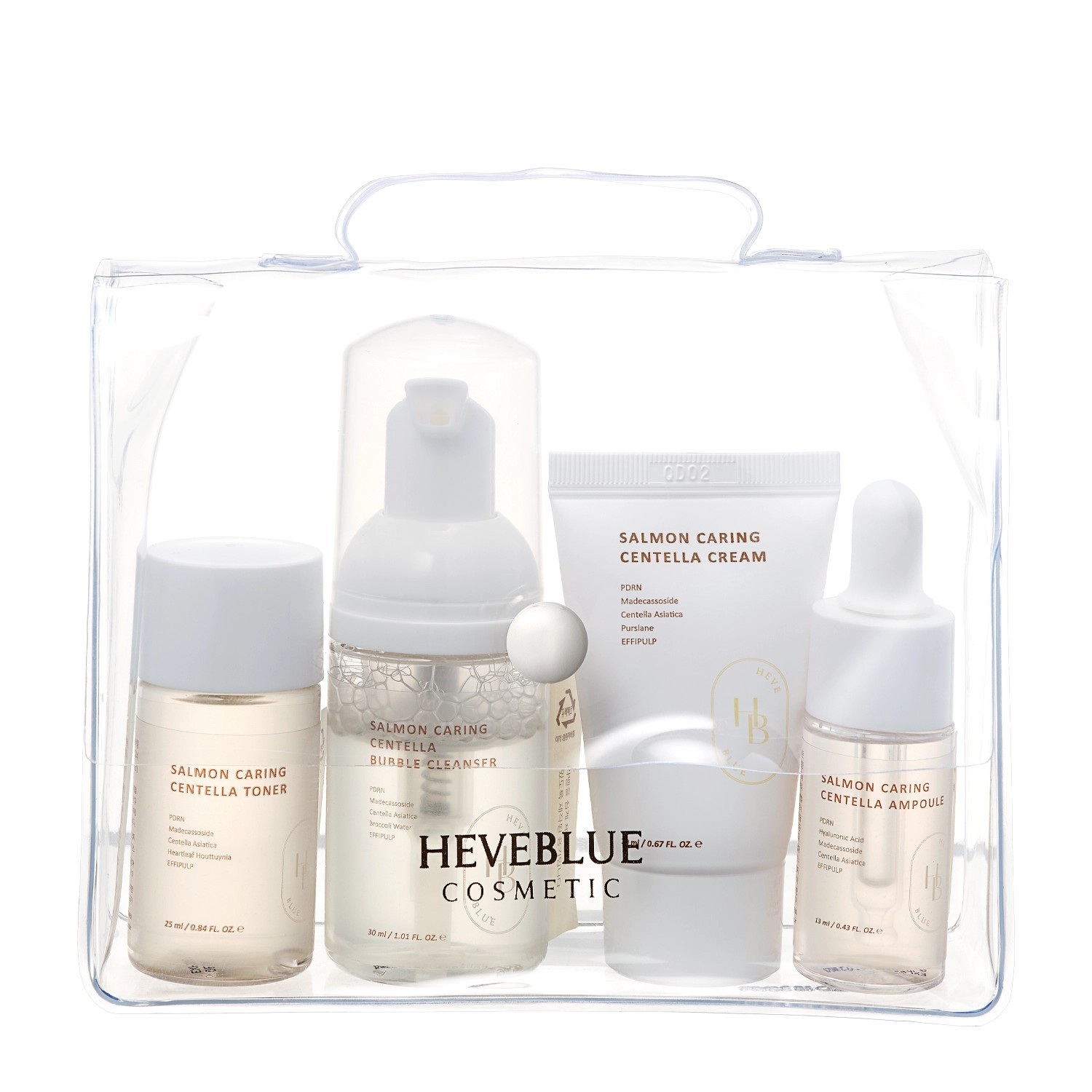 Heveblue Salmon Caring Centella Travel Kit - Set de produse cosmetice miniaturale pentru îngrijirea tenului