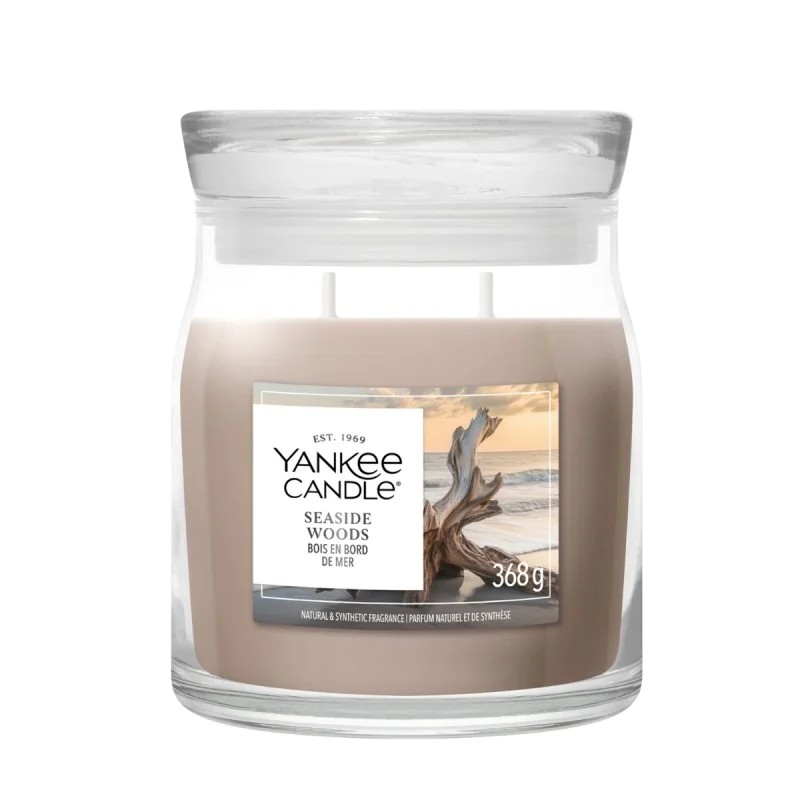 Yankee Candle Signature - Lumânare în borcan mediu cu două fitile, aroma Seaside Woods