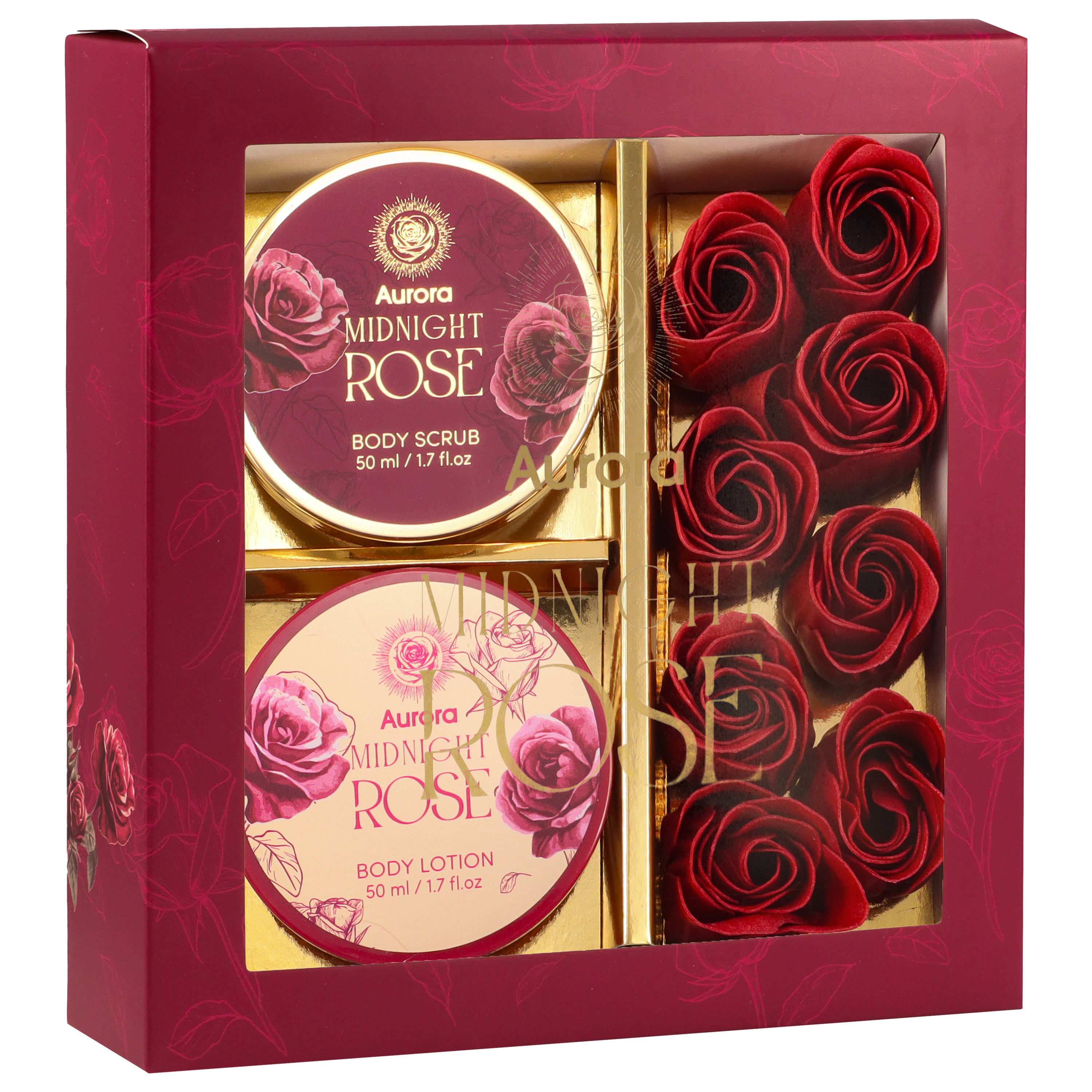 Aurora Set de produse cosmetice pentru îngrijirea corpului Midnight Rose cu petale de trandafir