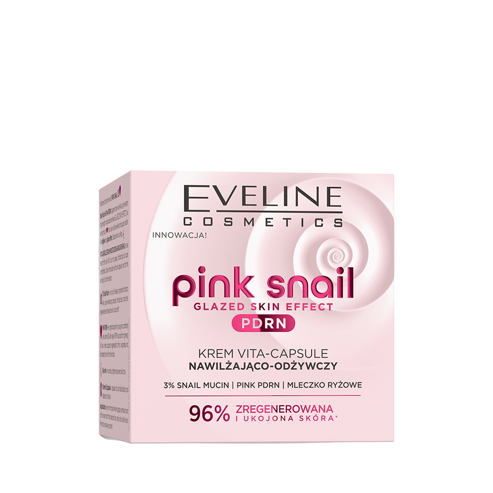 Eveline Pink Snail Glazed Skin Effect PDRN Cremă hidratantă și hrănitoare Vita-Capsule 50 ml