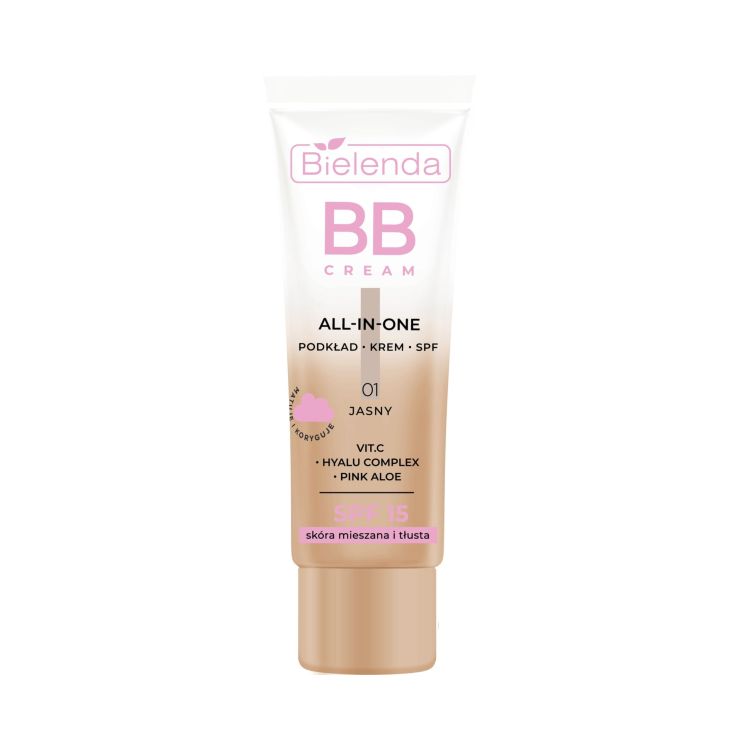 Bielenda BB Cream All-In-One pentru ten mixt și gras, cu filtru SPF15, 01 Clar, 30 g