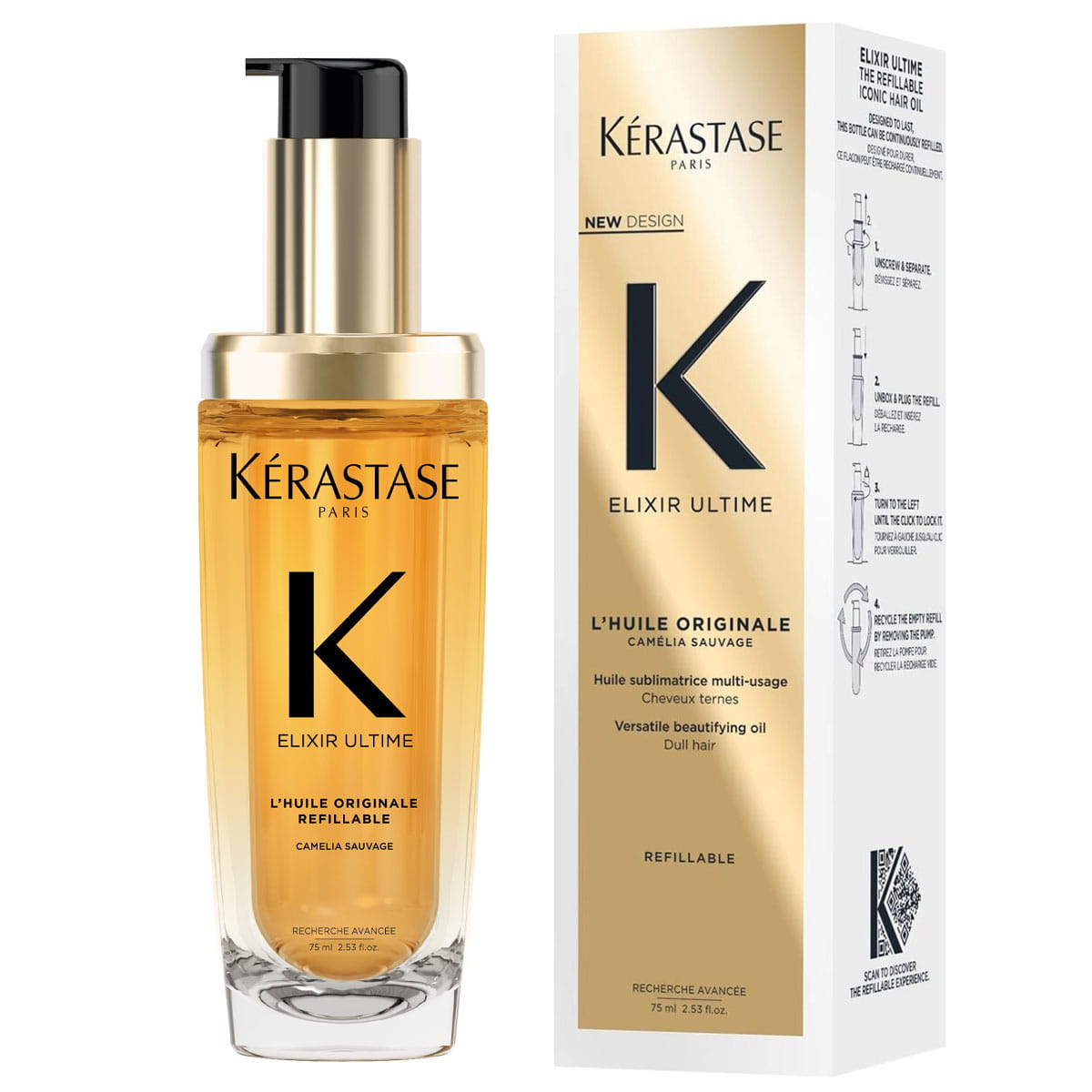 Kerastase Elixir Ultime Refillable - Ulei original pentru păr, cu posibilitatea de reumplere, 75 ml