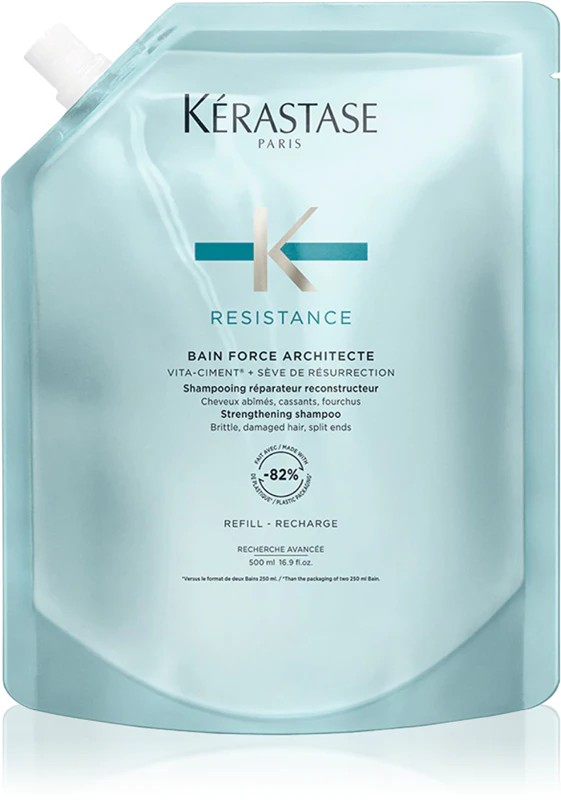 Kerastase Resistance Bain Force Architecte - Șampon regenerant și reparator pentru părul deteriorat, 500 ml, reumplere