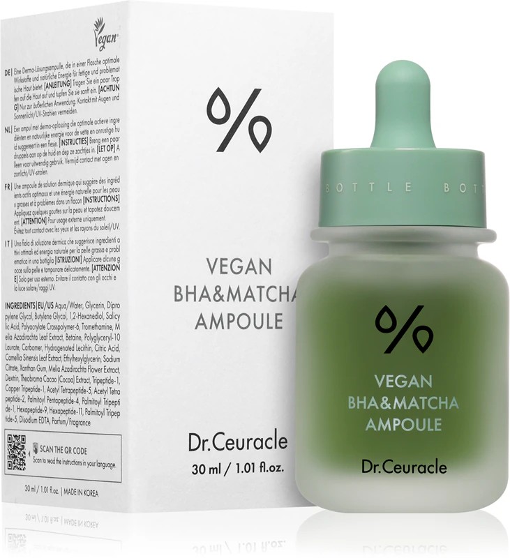 Dr.Ceuracle Vegan BHA & Matcha Ampoule - Ser regenerant pentru tenul gras și cu probleme, 30 ml