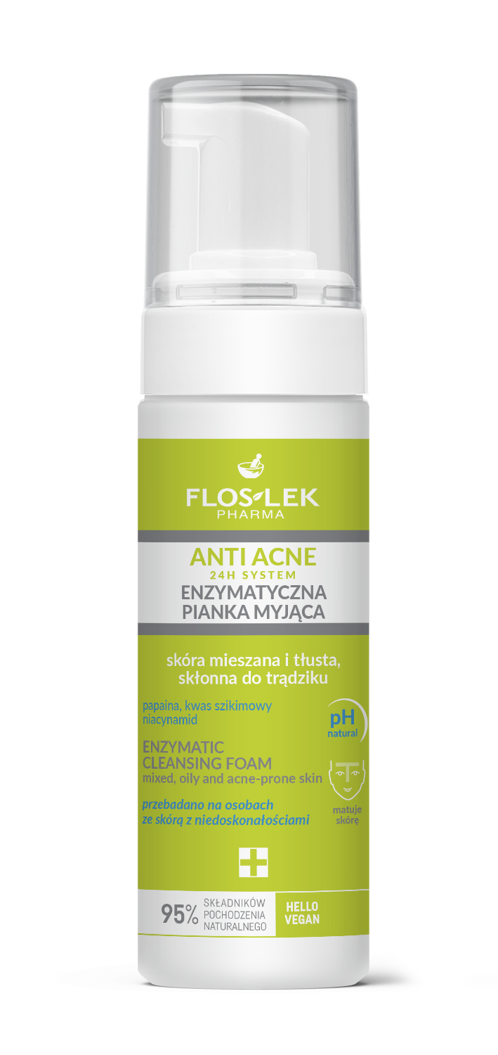 Floslek Pharma Spumă de curățare enzimatică pentru ten mixt și gras, predispus la acnee, 150 ml
